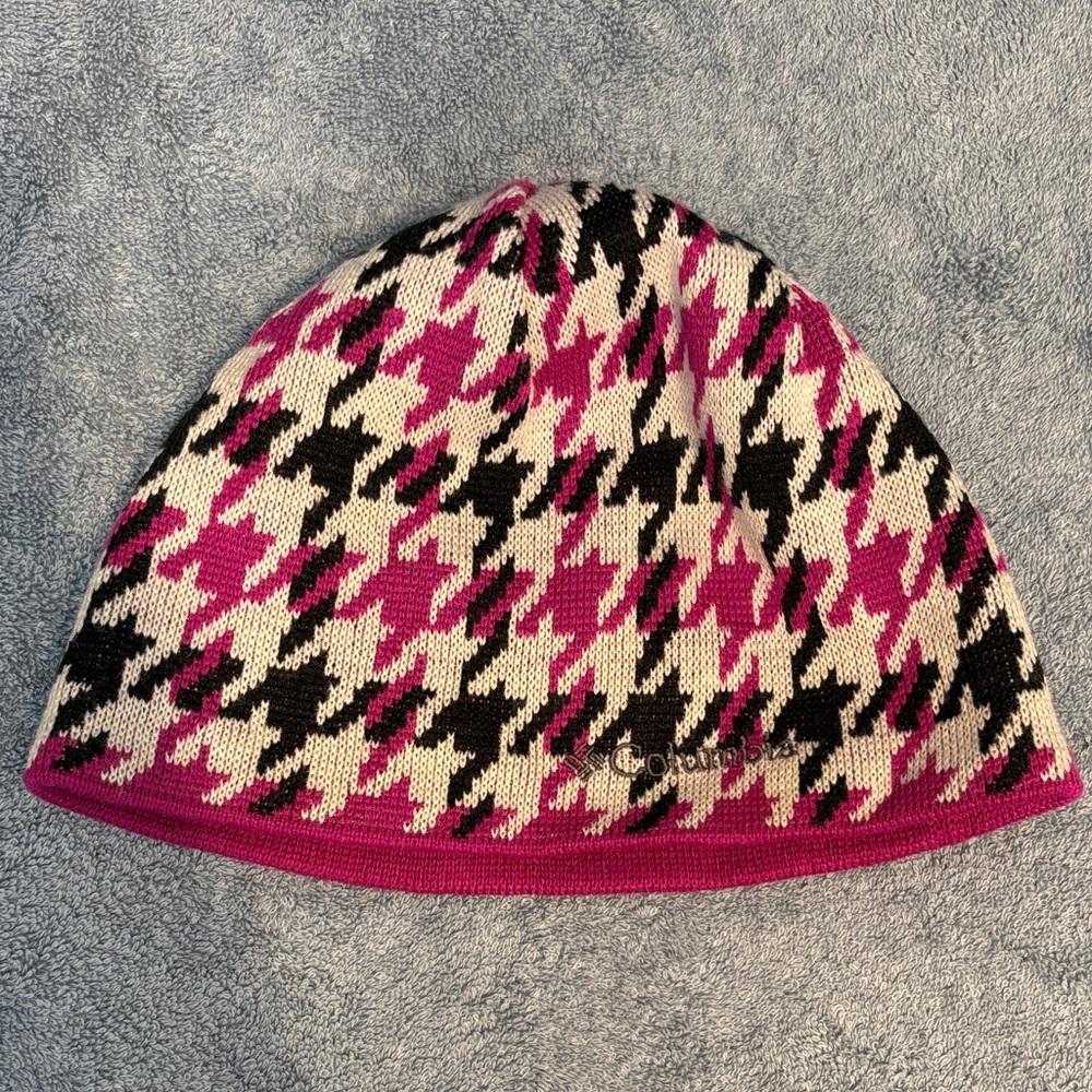 Columbia Pink and Black Houndstooth Beanie